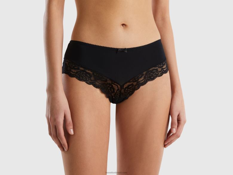 mulheres cueca brasileira com renda Benetton R8L4P4294 preto