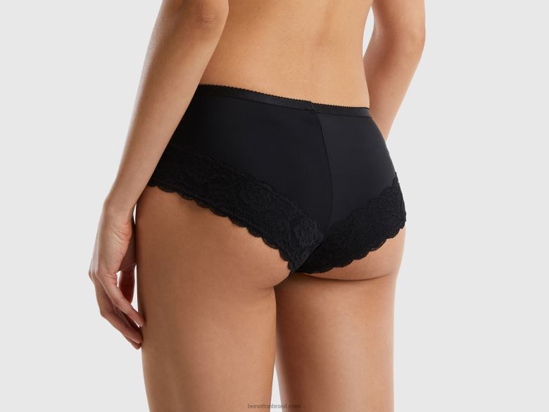 mulheres cueca culotte cintura alta com renda Benetton R8L4P4343 preto