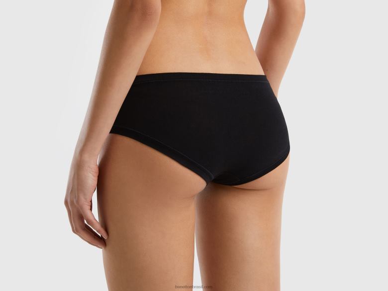 mulheres cueca de cintura alta em algodão orgânico super elástico Benetton R8L4P1052 preto