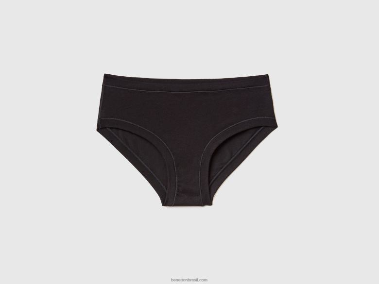 mulheres cueca de cintura alta em algodão orgânico super elástico Benetton R8L4P1052 preto
