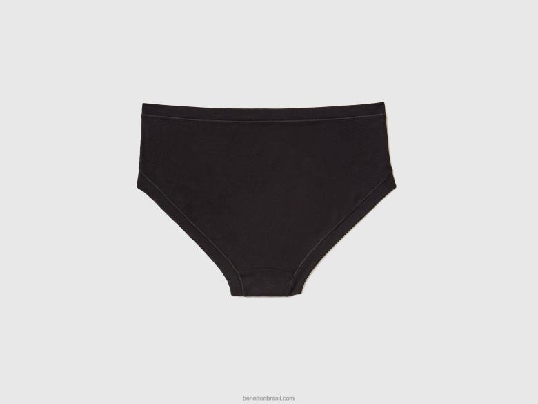 mulheres cueca de cintura alta em algodão orgânico super elástico Benetton R8L4P1052 preto