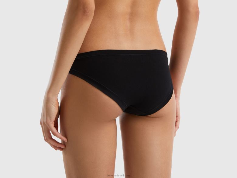 mulheres cueca de cintura baixa em algodão orgânico super elástico Benetton R8L4P1048 preto