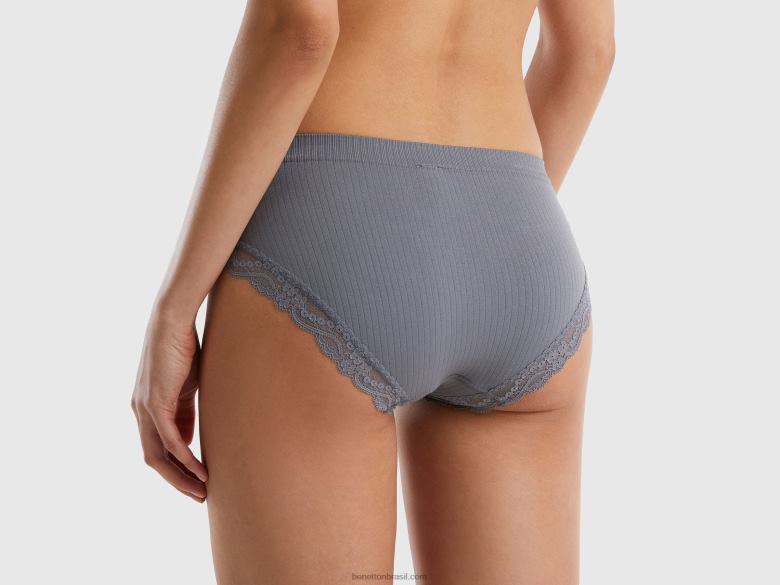 mulheres cueca de tricô com renda Benetton R8L4P4213 cinza