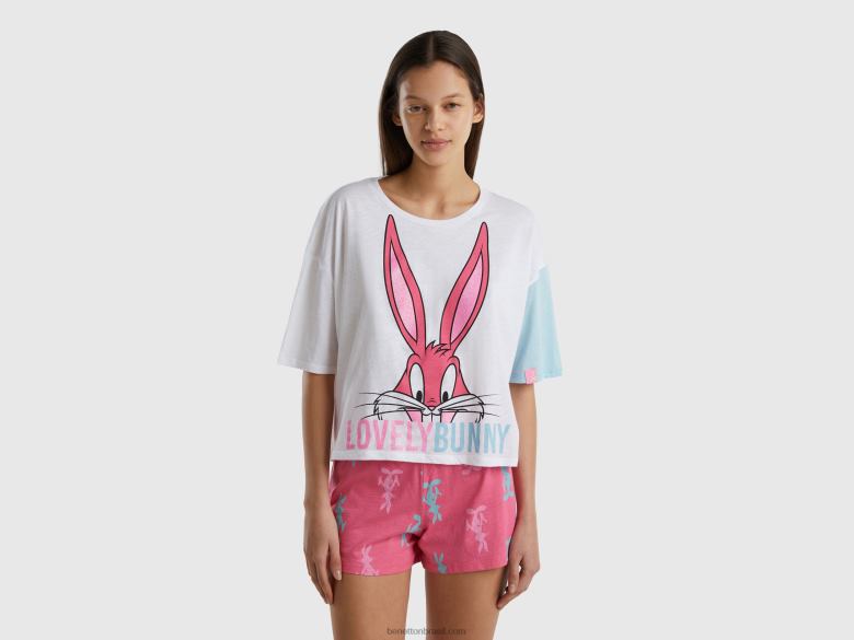 mulheres camiseta bugs bunny em algodão leve Benetton R8L4P987 branco