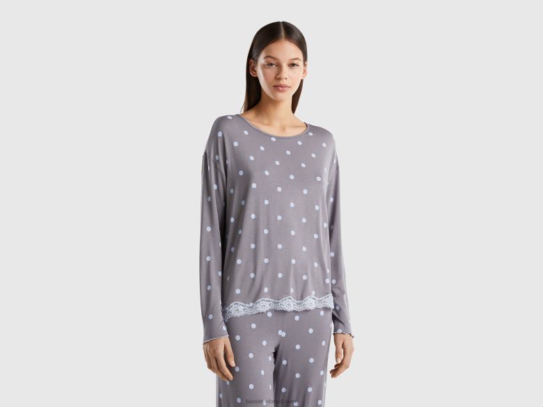 mulheres camiseta estampada em viscose stretch Benetton R8L4P962 cinza