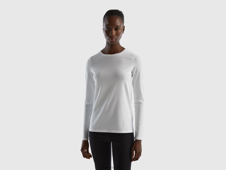 mulheres camiseta manga longa super stretch Benetton R8L4P945 branco