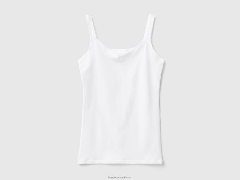 mulheres regata em algodão orgânico super elástico Benetton R8L4P1098 branco