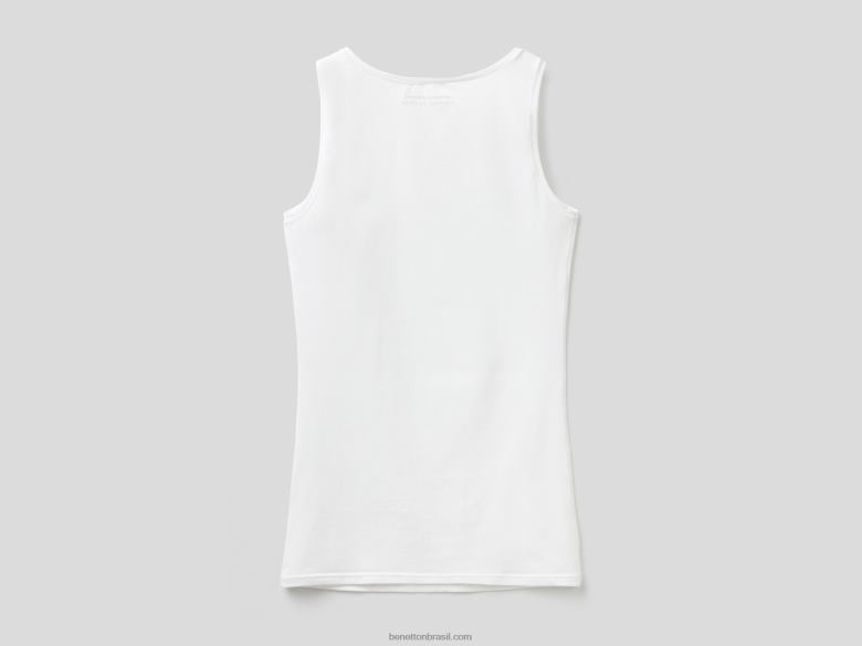 mulheres regata em algodão orgânico super elástico Benetton R8L4P4347 branco