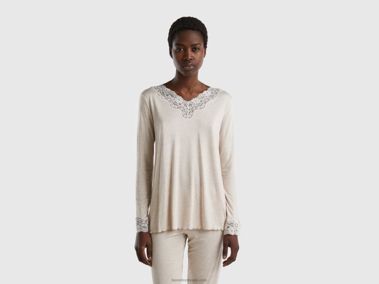 mulheres top com detalhe em renda Benetton R8L4P1062 cinza claro