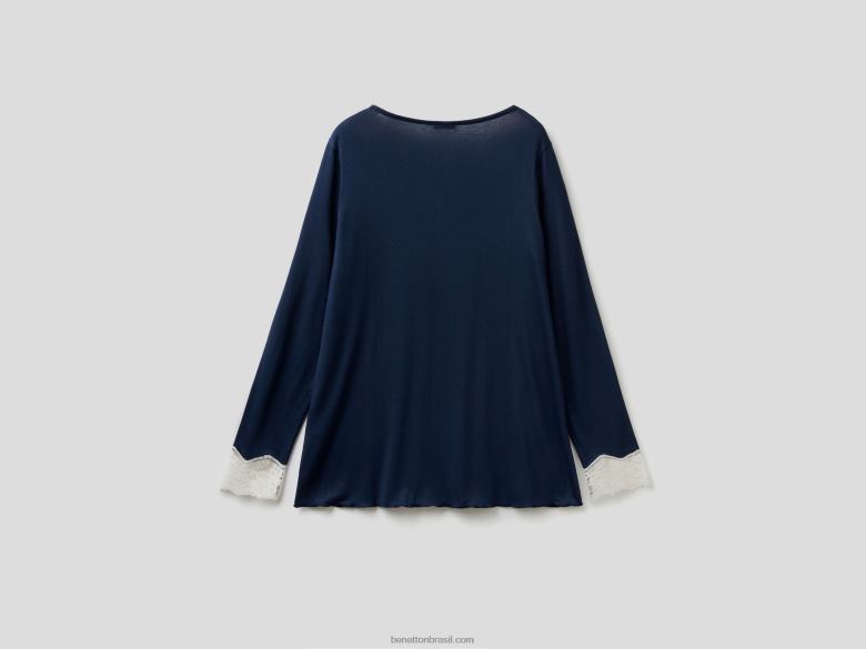 mulheres top com detalhe em renda Benetton R8L4P1069 azul escuro