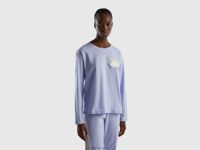 mulheres top com estampa em fibra longa de algodão Benetton R8L4P4261 lavanda