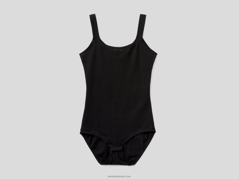 mulheres body de algodão orgânico super elástico Benetton R8L4P1078 preto