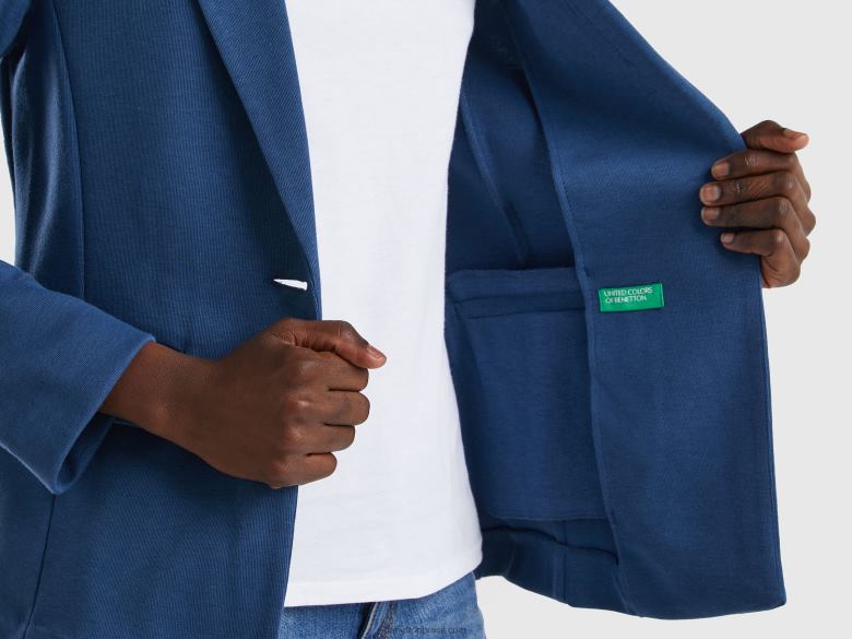 mulheres blazer com bolsos Benetton R8L4P3738 azul