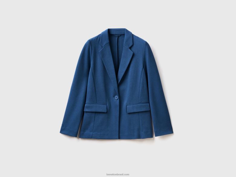 mulheres blazer com bolsos Benetton R8L4P3738 azul