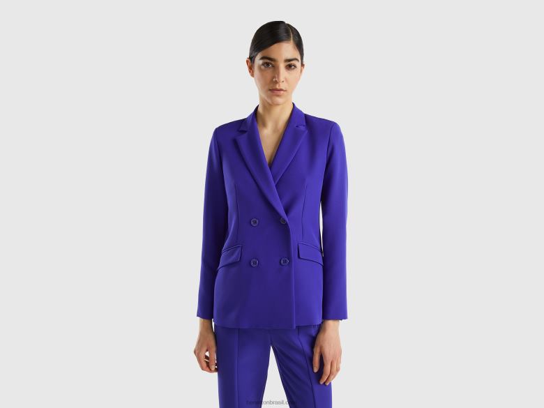 mulheres blazer trespassado Benetton R8L4P3742 azul claro