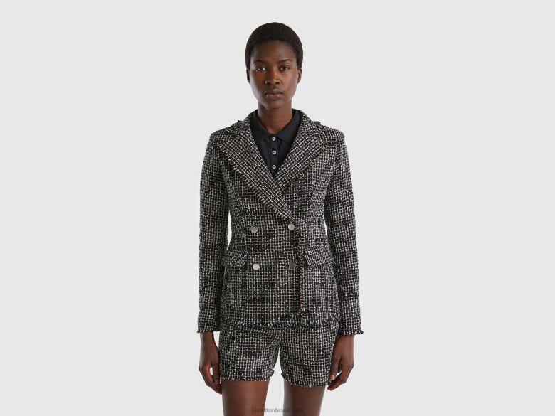 mulheres blazer trespassado em tweed Benetton R8L4P3727 preto