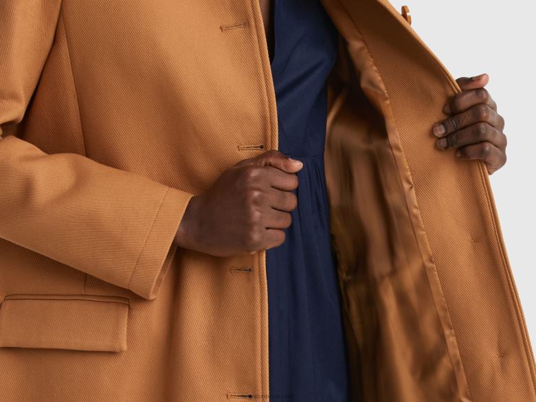 mulheres sobretudo em algodão puro Benetton R8L4P240 bege