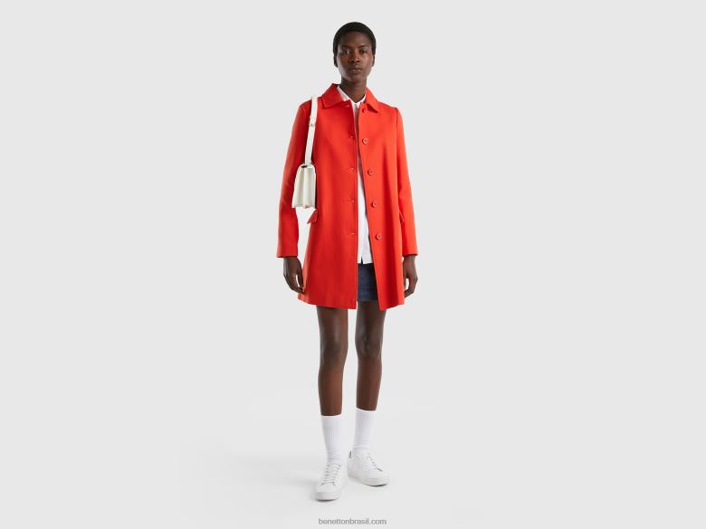 mulheres sobretudo em algodão puro Benetton R8L4P247 vermelho