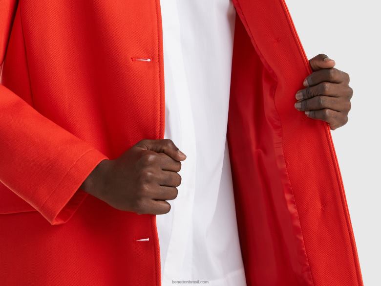 mulheres sobretudo em algodão puro Benetton R8L4P3717 vermelho