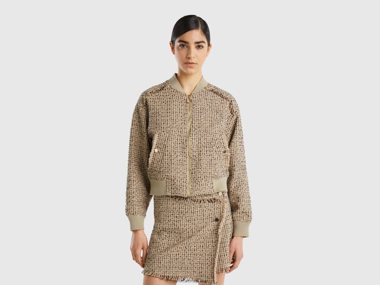 mulheres bomber em tweed Benetton R8L4P3726 bege