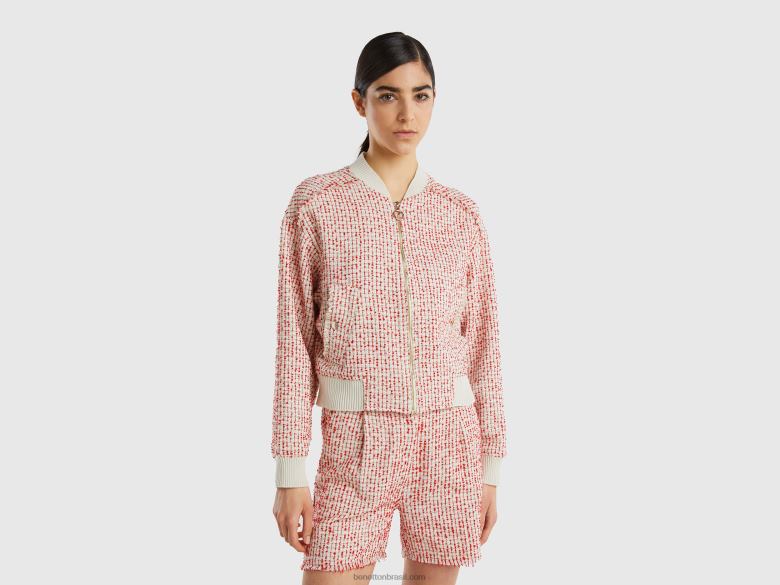 mulheres bomber em tweed Benetton R8L4P3731 vermelho