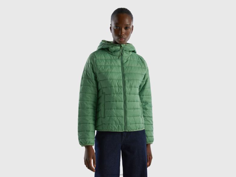 mulheres jaqueta puffer com enchimento reciclado Benetton R8L4P237 verde