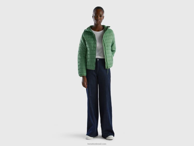 mulheres jaqueta puffer com enchimento reciclado Benetton R8L4P237 verde