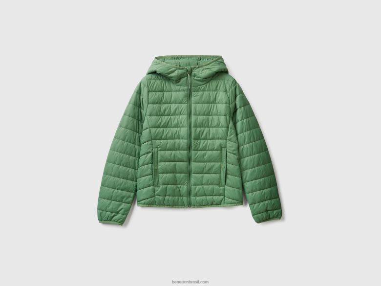 mulheres jaqueta puffer com enchimento reciclado Benetton R8L4P237 verde