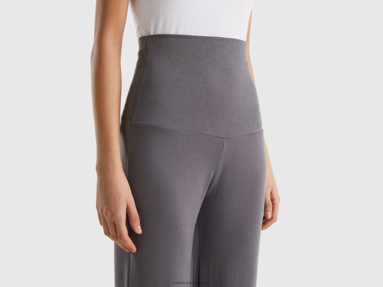 mulheres calças fluidas de cintura alta Benetton R8L4P4188 cinza escuro
