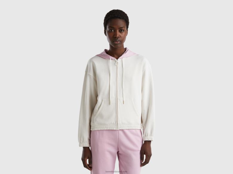 mulheres moletom com capuz Benetton R8L4P4199 branco cremoso