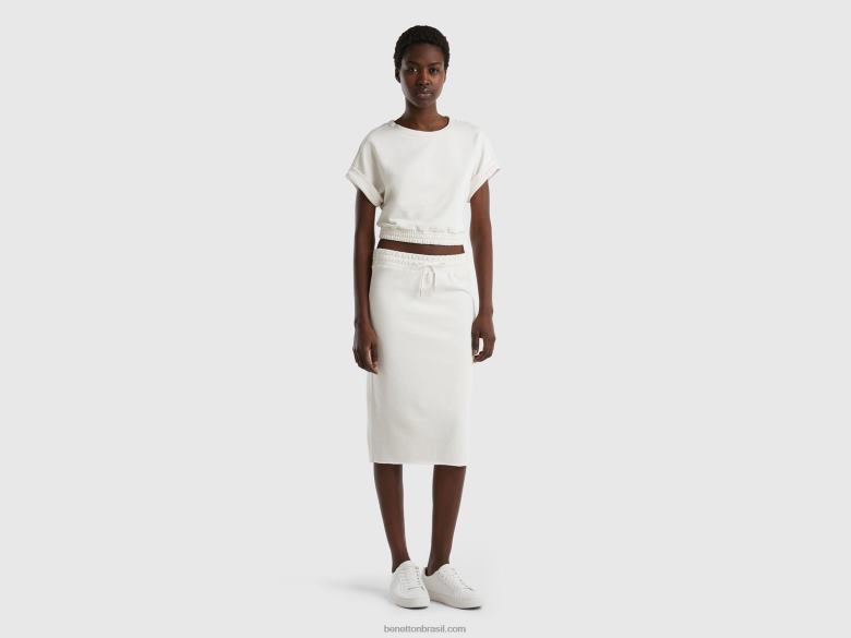 mulheres moletom manga curta Benetton R8L4P4201 branco cremoso