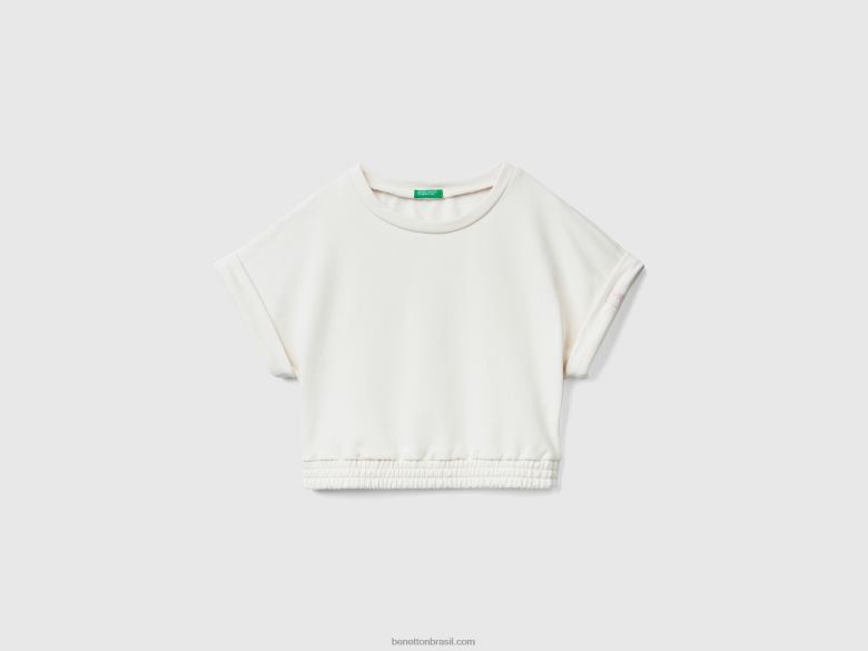 mulheres moletom manga curta Benetton R8L4P4201 branco cremoso