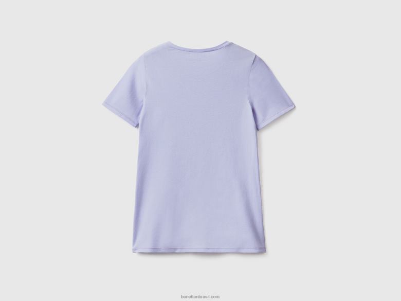 mulheres t-shirt de algodão orgânico super elástico Benetton R8L4P4198 lavanda
