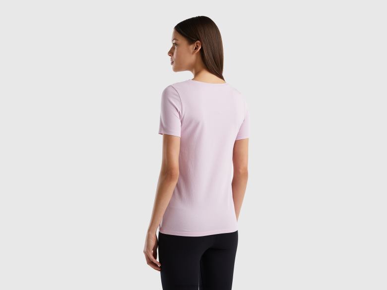 mulheres t-shirt de algodão orgânico super elástico Benetton R8L4P922 lilás