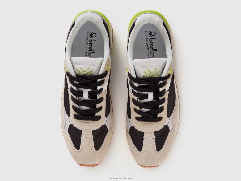 mulheres tênis em nylon e couro Benetton R8L4P713 preto