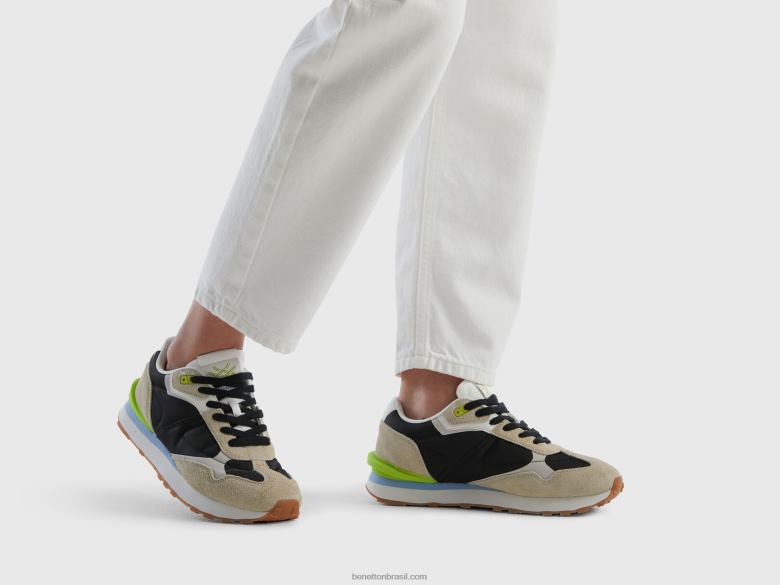 mulheres tênis em nylon e couro Benetton R8L4P713 preto