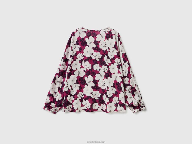 mulheres blusa florida Benetton R8L4P524 vermelho