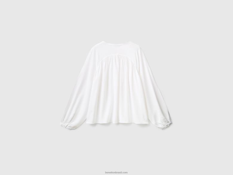 mulheres blusa manga longa 100% viscose Benetton R8L4P3980 branco
