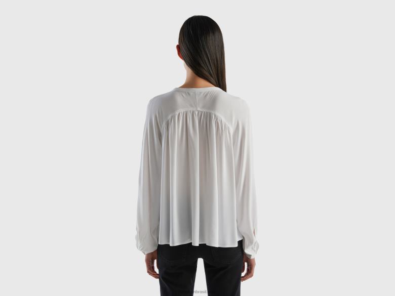 mulheres blusa manga longa 100% viscose Benetton R8L4P503 branco