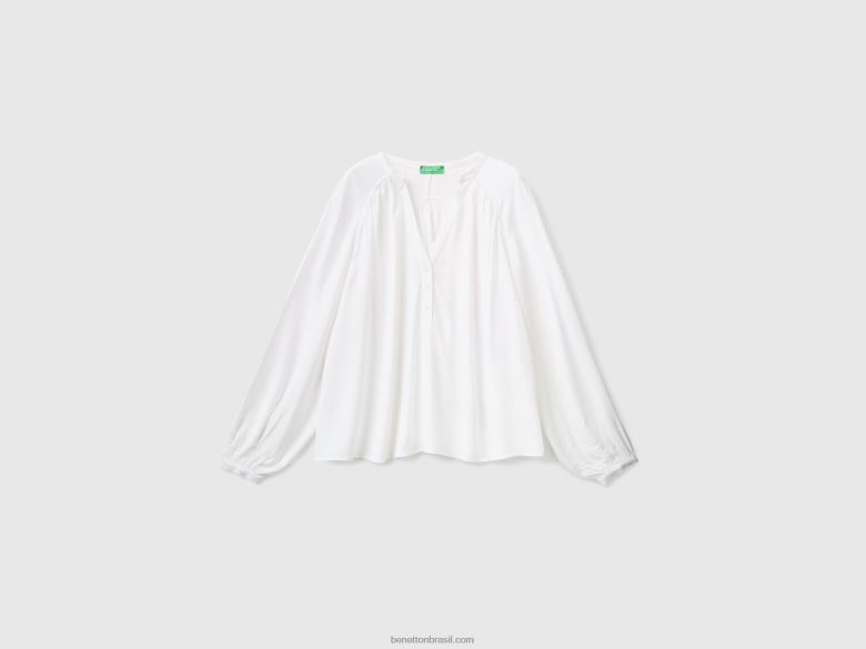 mulheres blusa manga longa 100% viscose Benetton R8L4P503 branco