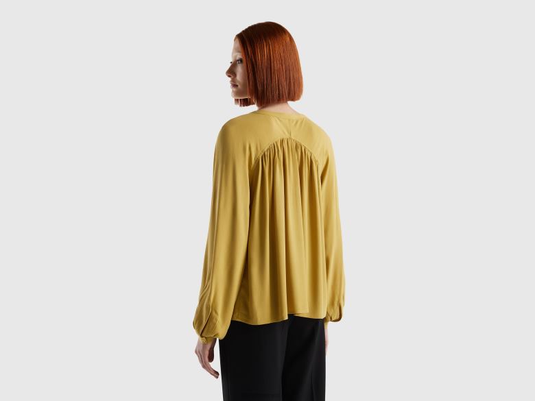 mulheres blusa manga longa 100% viscose Benetton R8L4P512 mostarda