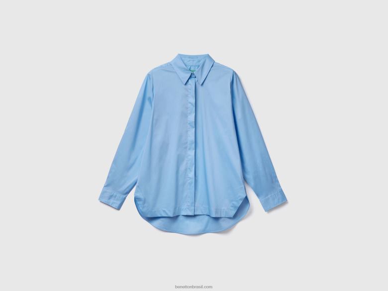 mulheres camisa com fendas na parte inferior Benetton R8L4P3997 céu azul