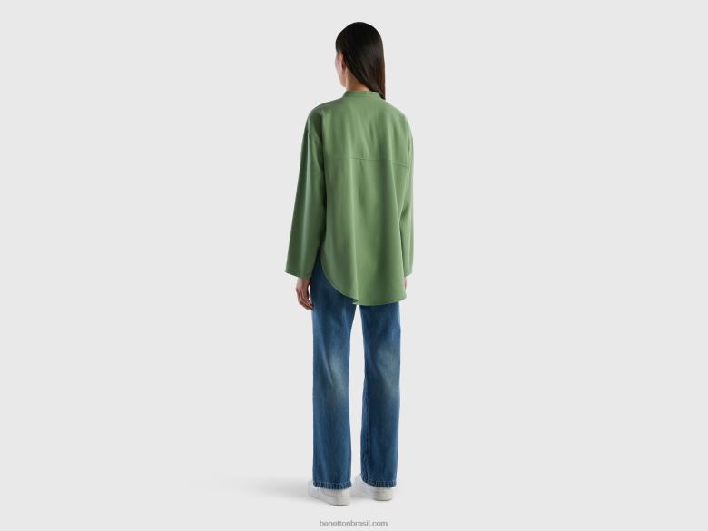 mulheres camisa de ajuste confortável com bolsos Benetton R8L4P495 verde