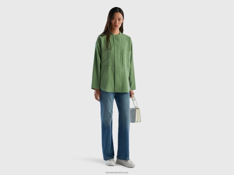 mulheres camisa de ajuste confortável com bolsos Benetton R8L4P495 verde