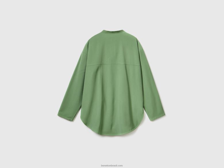 mulheres camisa de ajuste confortável com bolsos Benetton R8L4P495 verde