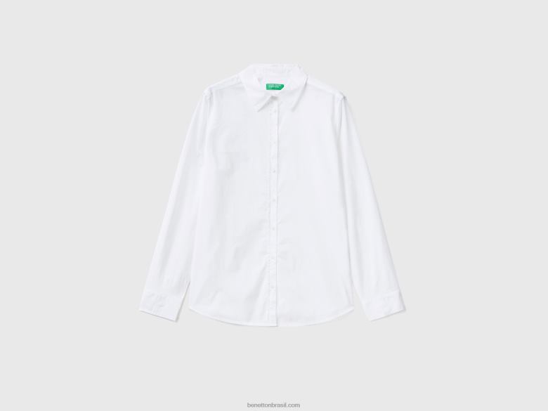mulheres camisa em algodão leve Benetton R8L4P4005 branco