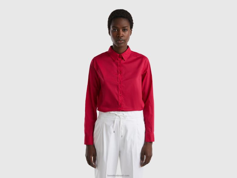 mulheres camisa em algodão leve Benetton R8L4P521 fúcsia