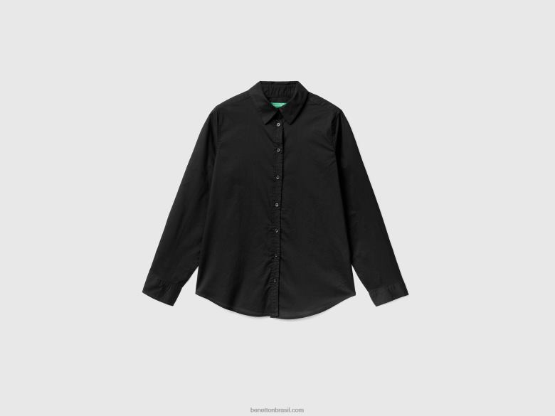 mulheres camisa em algodão leve Benetton R8L4P530 preto