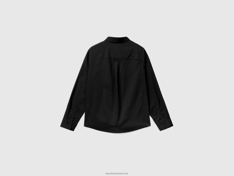 mulheres camisa em algodão leve Benetton R8L4P530 preto
