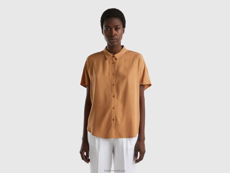mulheres camisa fluida em viscose sustentável Benetton R8L4P3960 bege